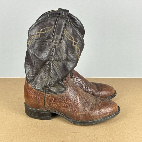Tony Lama Stockman Western Cowboy Boots Mens 8 Extra Wide Brown Pull On - Picture 3 of 9